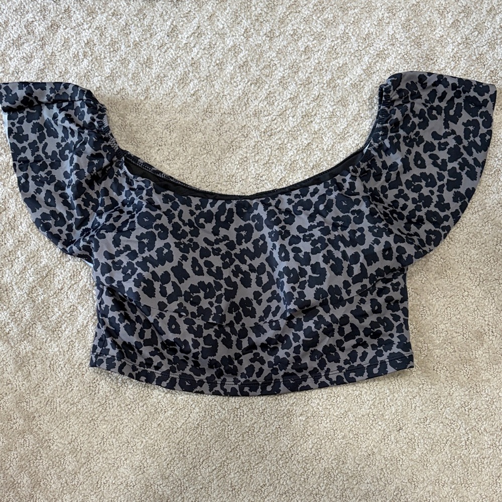 KIAVA Black and Gray Leopard Bikini Top